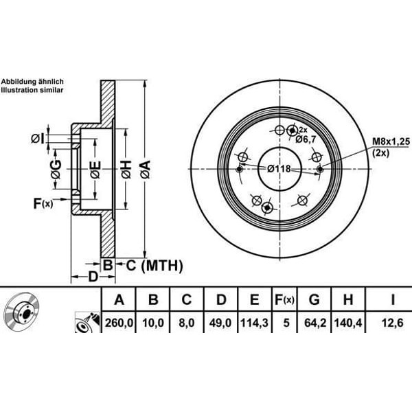 MGA 50299 Fren Diski Arka Accord Vıı 03-08 Düz 260Mm 