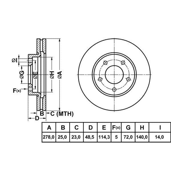 MGA 50315 Fren Diski Ön Mazda 3 03-10 Mazda 5 05- Havalı 276Mm 