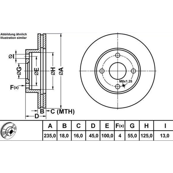 MGA 50322 Fren Diski Ön Mazda 323 90-96 Havalı 235Mm 