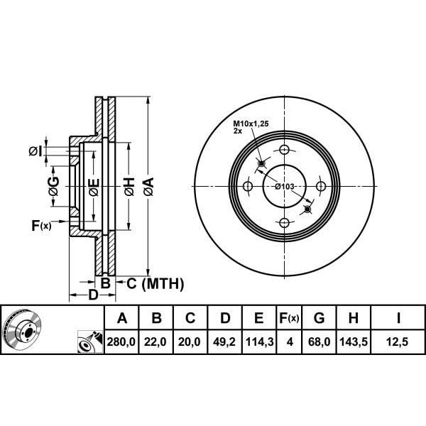 MGA 50334 Fren Diski Ön Primera P11 96- Almera 00- Havalı 280Mm