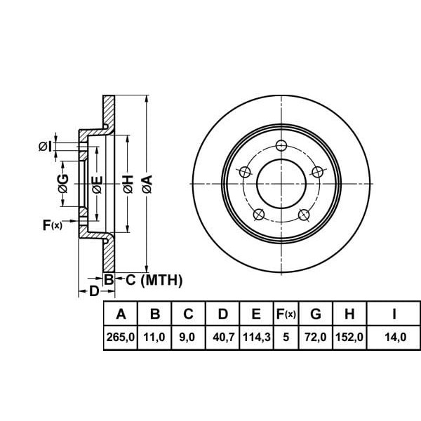MGA 50353 Fren Diski Arka Mazda 3 03-10 Düz 265Mm 