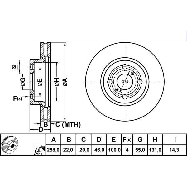 MGA 50354 Fren Diski Ön Yaris 05-11 / Charade 11- Fransız Havalı 258Mm