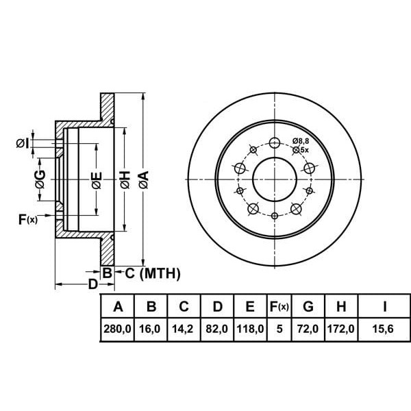 MGA 50355 Fren Diski Arka Ducato III 06- / Boxer III 06- / Jumper III 06- Orta Model Düz 280Mm 