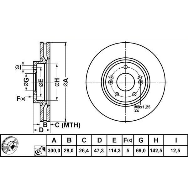 MGA 50375 Fren Diski Ön Sonata V 05- İx35 09- İ40 11- Tucson 04- / Carens 13- Optima 06- Sportage 04