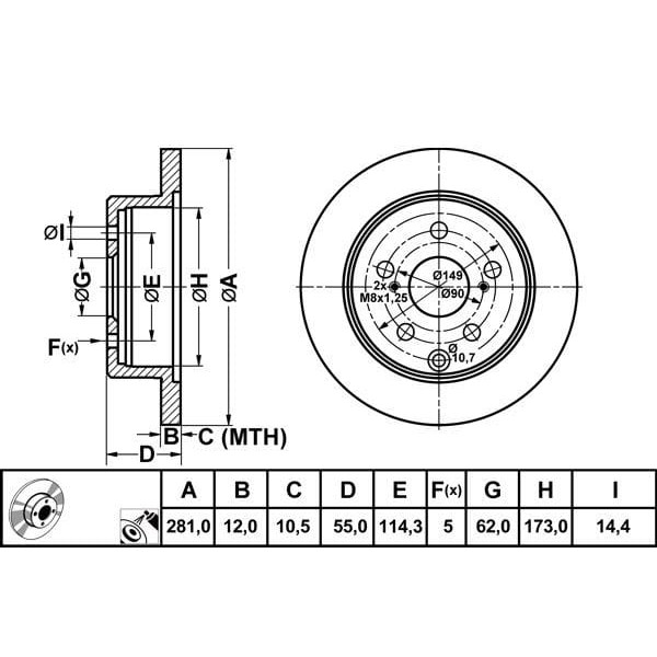 MGA 50388 Fren Diski Arka Rav4 06-15 Düz 281Mm 