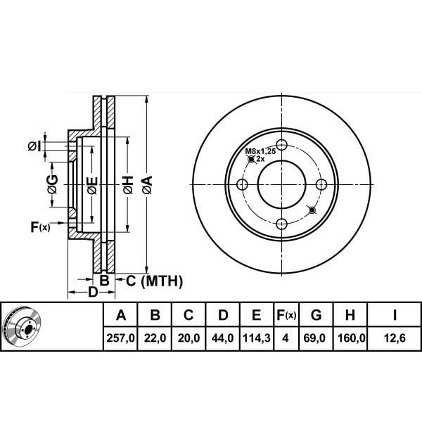 MGA 50404 Fren Diski Ön Sonata 91-98 Havalı 257Mm 
