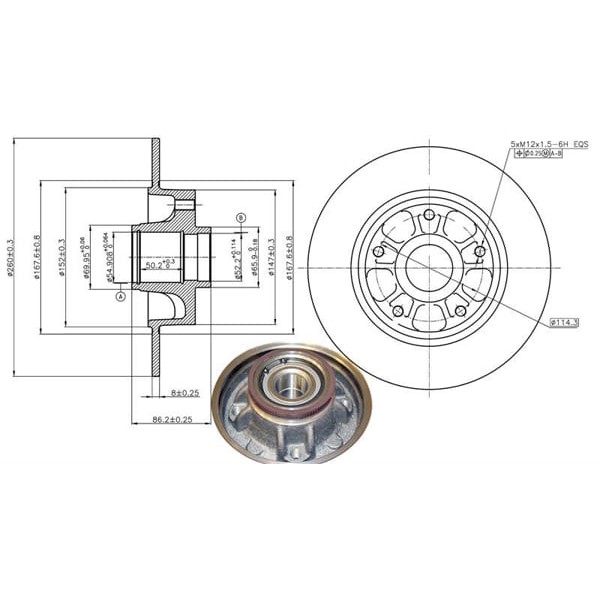 MGA 50409 Fren Diski Arka Megane III 08- Fluence 08- Rulmanlı Abs Okuyuculu Düz 260Mm