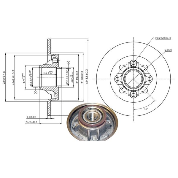 MGA 50412 Fren Diski Arka 308 07- / C4 Ds4 11- Rulmanlı Abs Okuyuculu Düz 249Mm 
