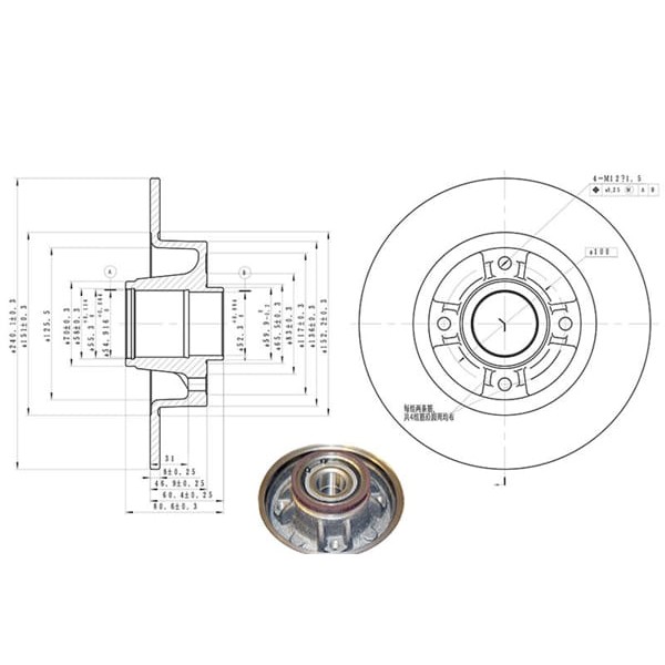 MGA 50417 Fren Diski Arka CLIO III 05- Megane II 02- Modus 04- Wınd / Note 06- Rulmanlı Düz 240Mm