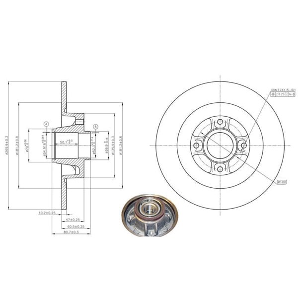 MGA 50419 Fren Diski Arka Megane II Sw 03-09 Scenic II 03- Rulmanlı Düz 270Mm 