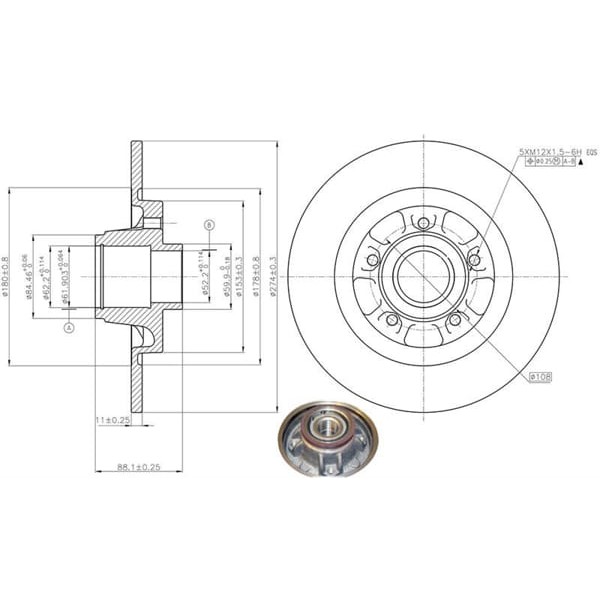 MGA 50421 Fren Diski Arka Kangoo III 08- / Cıtan W415 12- Rulmanlı Düz 274Mm