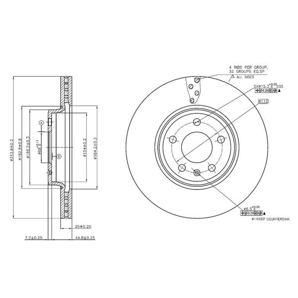 MGA 50434 Fren Diski Ön A4 07-15 A5 07- Havalı 314Mm 