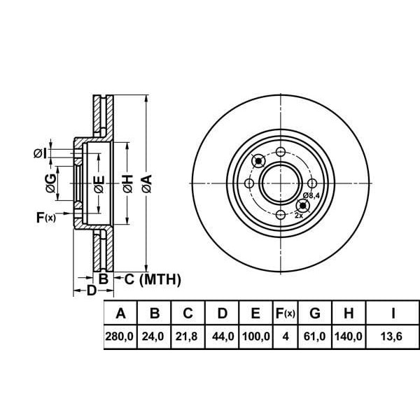 MGA 50700 Fren Diski Ön CLIO III 05- Kangoo I 98- Megane I 95- Megane II 02- Laguna I 94- Scenic I 9