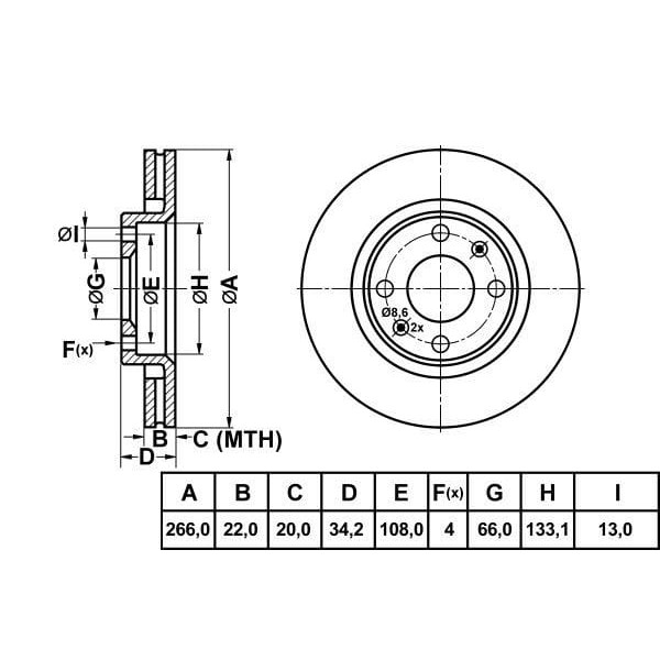 MGA 50800 Fren Diski Ön 206 98- 207 06- 208 12- 301 12- 307 00- Yeni Model 1007 05- 2008 13- Partner