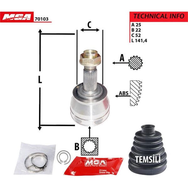 MGA 70103 Aks Kafası Dış Abssız Oto.Vıt. Marea Weekend 96-98 1.6 16V 25×22×52 