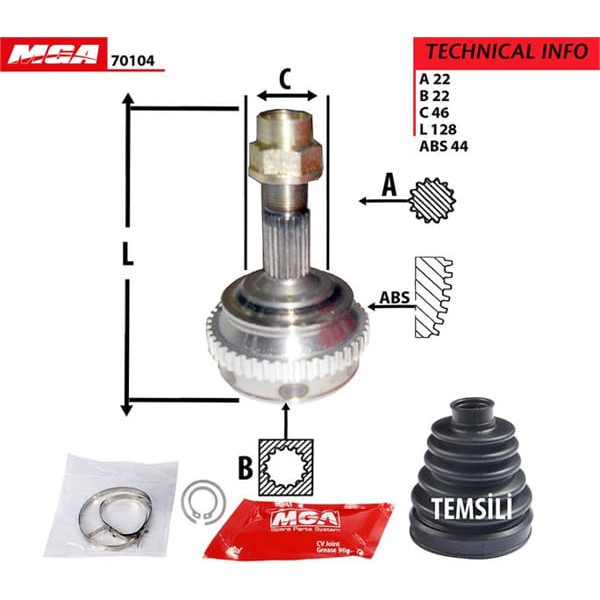 MGA 70104 Aks Kafası Dış Absli Oto.Vıt. Marea Brava Bravo 95-98 1.6 16V 22×22×46 