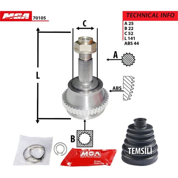 MGA 70105 Aks Kafası Dış Absli Marea 96- 1.6 100Ps 16V 25×22×52 