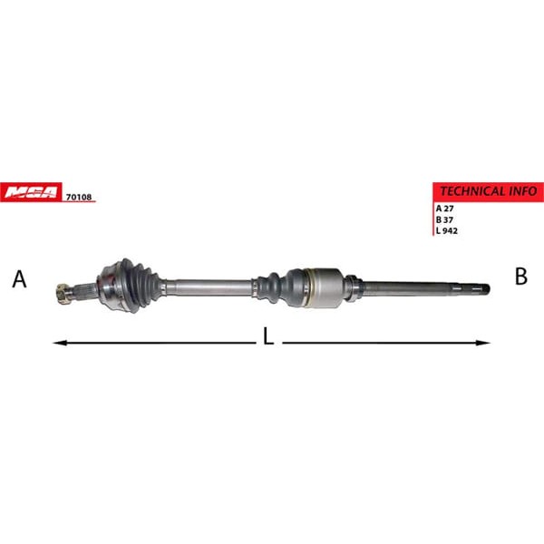 MGA 70108 Aks Sağ Abssız Scudo / 806 Expert / Jumpy 1.9TDI Mıllı 