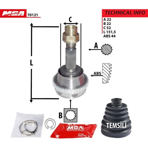 MGA 70121 Aks Kafası Dış Absli Palio -01 1.2 1.6 16V 22X22X52 