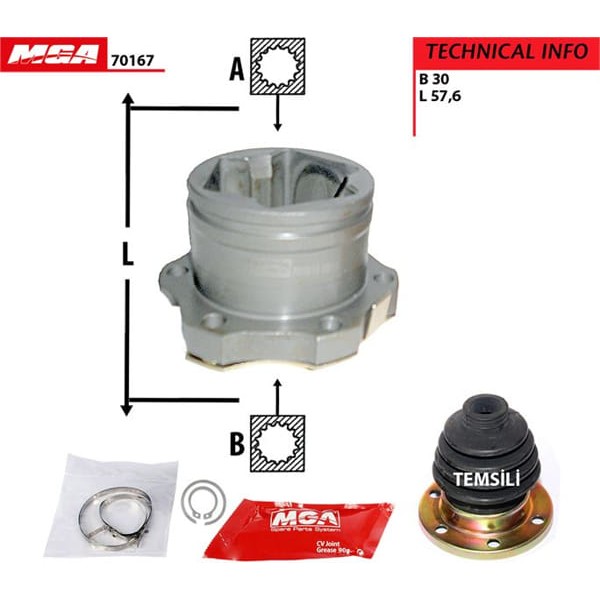 MGA 70167 Aks Kafası Iç Sol Set Albea 07- Albea -06 Doblo 01-10 Fiorino 07- 1.3 Jtd Körük Mafsal Lal