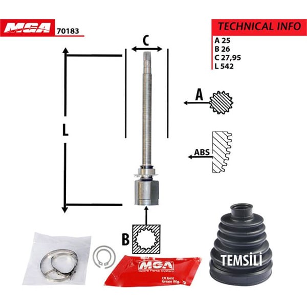 MGA 70183 Aks Kafası Iç Sağ Doblo 10- 1.6 Jtd Uzun Mıllı