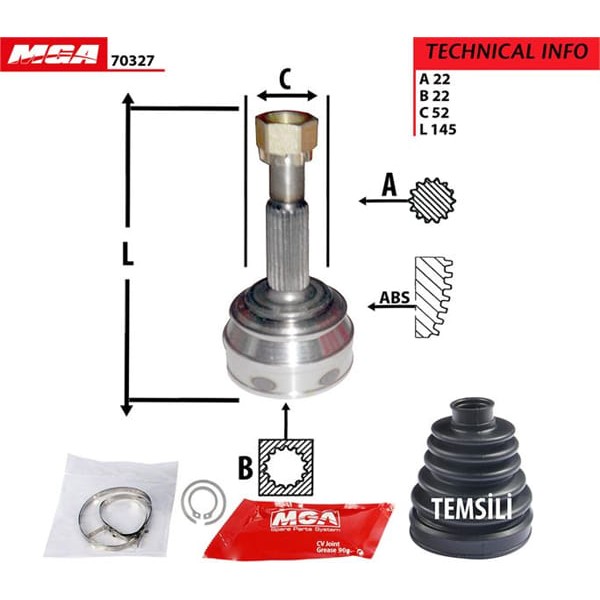 MGA 70327 Aks Kafası Dış Astra F Vectra A Ascona Kadett 1.3 1.4 1.6 22×22×52