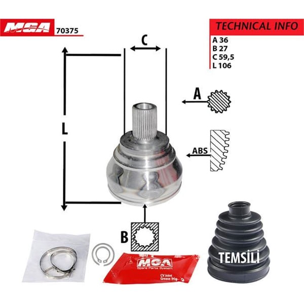 MGA 70375 Aks Kafası Dış Golf V Passat Caddy 04-14 1.6 TDI 1.9 TDI 2.0 TDI Bjb CAYD Bls Bkp 