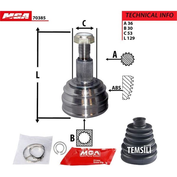 MGA 70385 Aks Kafası Dış Golf IV Bora / A3 / Toledo Leon / Octavia 1.6 Akl Aeh 36X30X53