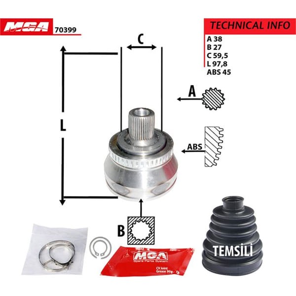 MGA 70399 Aks Kafası Dış Passat 97-05 1.9 TDI Afn Avf 