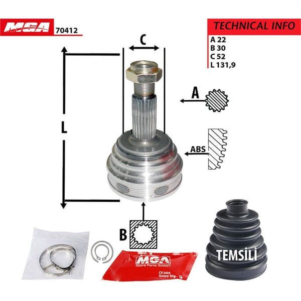 MGA 70412 Aks Kafası Dış Polo 95-02 1.4 1.6 Ahw Aee
