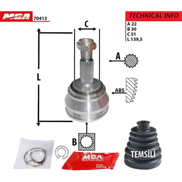 MGA 70413 Aks Kafası Dış Golf III Vento 1.8 2.0 