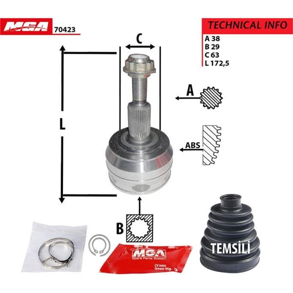 MGA 70423 Aks Kafası Dış Transporter T5 T6 2.5 TDI Axd Axe 140 Hb