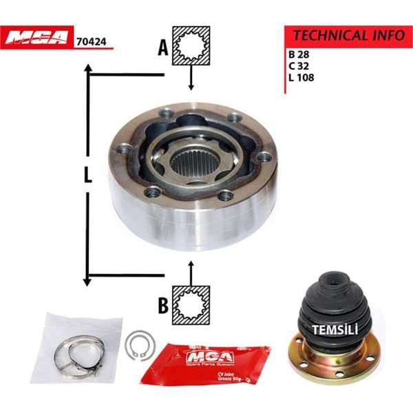 MGA 70424 Aks Kafası Iç Sol Transporter T5 1.9 TDI Axb Axc