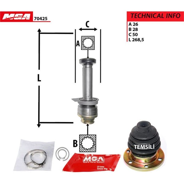 MGA 70425 Aks Kafası Iç Sağ Transporter T5 1.9 TDI Axb Axc