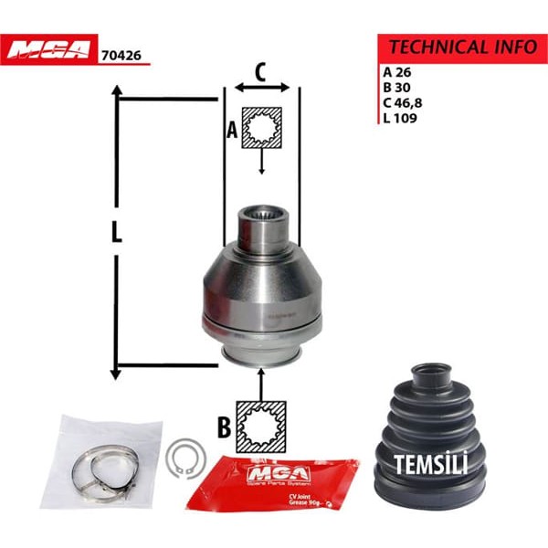 MGA 70426 Aks Kafası Iç Sol Transporter T5 2.5 TDI Axd Axe