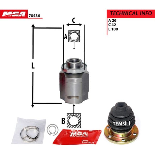 MGA 70436 Aks Kafası Iç Sağ Accent Admire 03-06 1.5 CRDI 26×23×42 