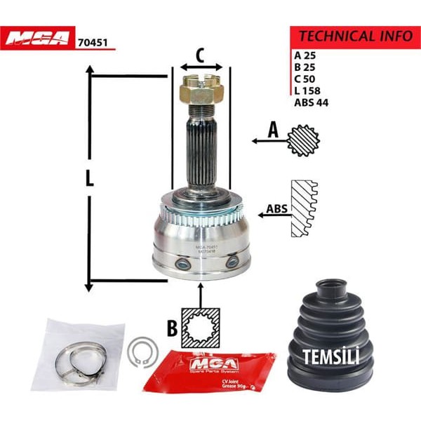MGA 70451 Aks Kafası Dış Absli Matrıx 04-10 1.5 CRDI 25X23X50Xabs-44 