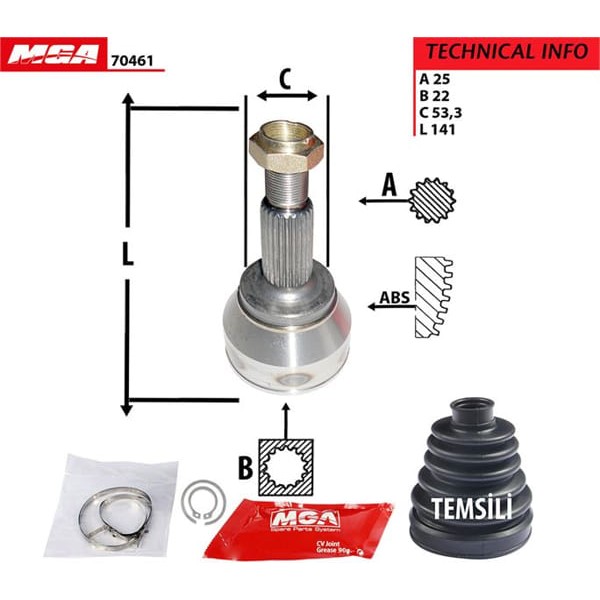 MGA 70461 Aks Kafası Dış Fiesta V Fusion 1.4 16V 25×22×53.3 