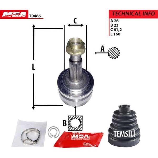MGA 70486 Aks Kafası Dış Corolla 07-11 Auris 07-11 1.4 D4D 