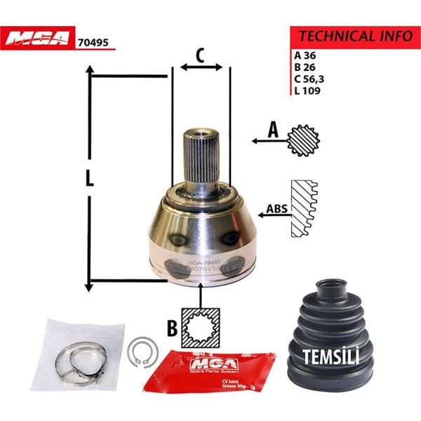 MGA 70495 Aks Kafası Dış Cmax 04- Focus II 1.4 1.6 2.0 TDCI