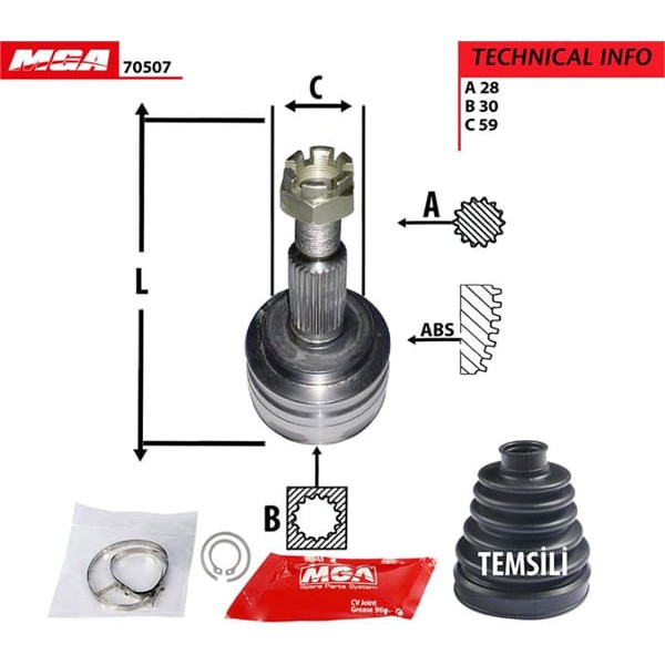 MGA 70507 Aks Kafası Dış Lancer 08-12 1.5 28×30×59 