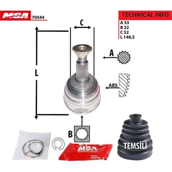 MGA 70544 Aks Kafası Dış Lacetti 04-10 1.4 1.6 33×22×52 