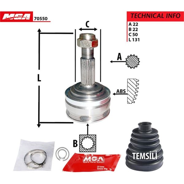 MGA 70550 Aks Kafası Dış Samara Vega 22×22×50 