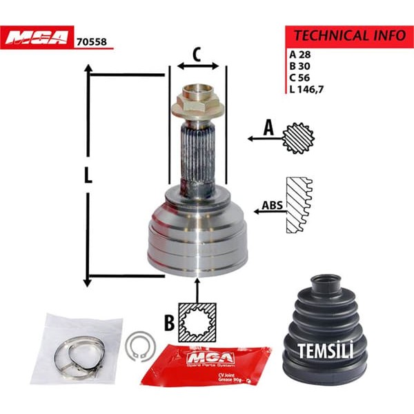 MGA 70558 Aks Kafası Dış Mazda 626 98-02 28×30×56 