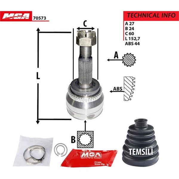 MGA 70573 Aks Kafası Dış Absli Cerato 04-10 1.5 CRDI 1.6 CRDI 27X24X60-44 