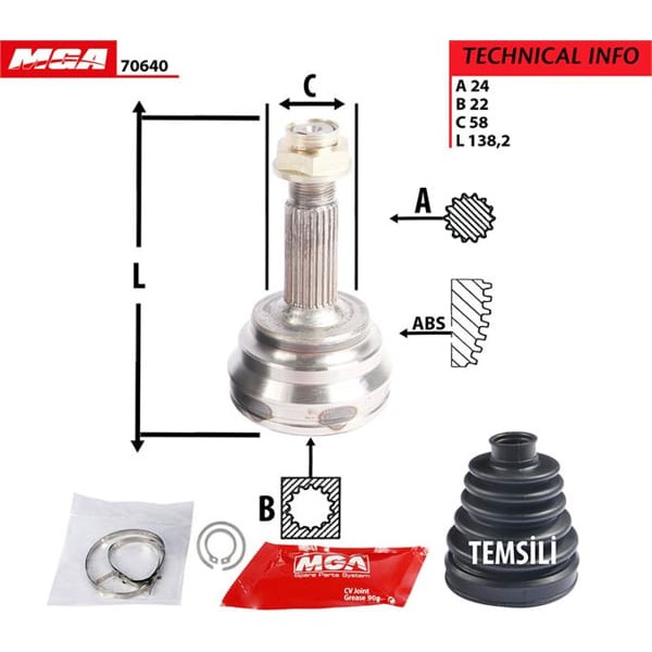 MGA 70640 Aks Kafası Dış Yaris 99-05 1.3 24×22×58 