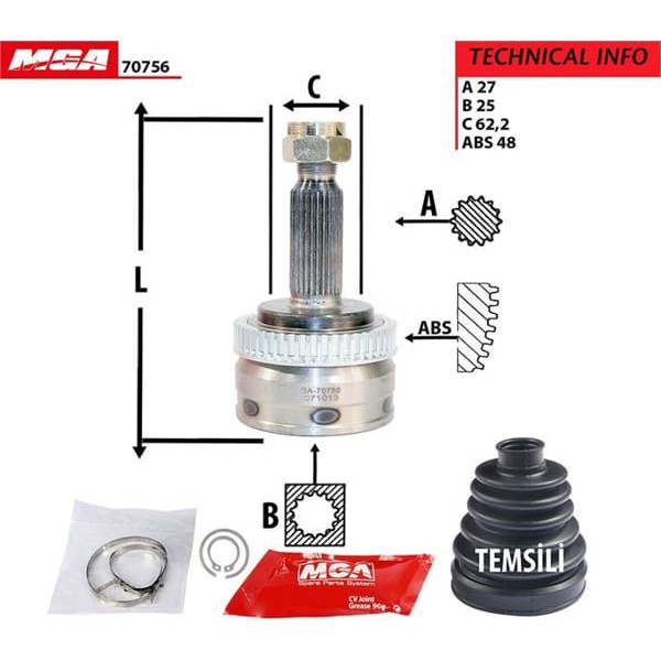 MGA 70756 Aks Kafası Dış Absli Tucson 04-10 27X25X62.2Xabs-48