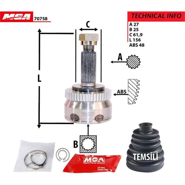 MGA 70758 Aks Kafası Dış Absli Tucson 04-10 2.0 27×25×61.9Xabs-48