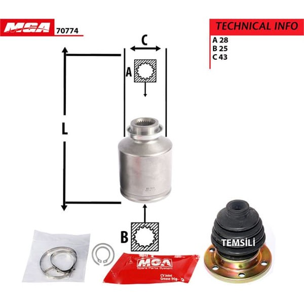 MGA 70774 Aks Kafası Iç Sağ Sorento 02-10 28×25×43 