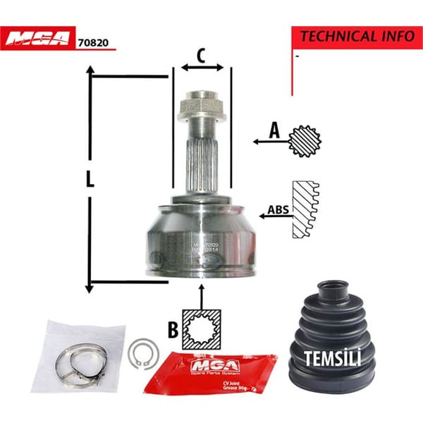 MGA 70820 Aks Kafası Dış Abssız Doblo 10- Bravo 07- Stilo 01-08 / Delta III 08- 1.6 Mjtd 1.9 Jtd 1.4